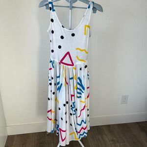 Vintage Positive Attitude Dopamine Dress Basque Waist Geometric Shapes Retro M/L